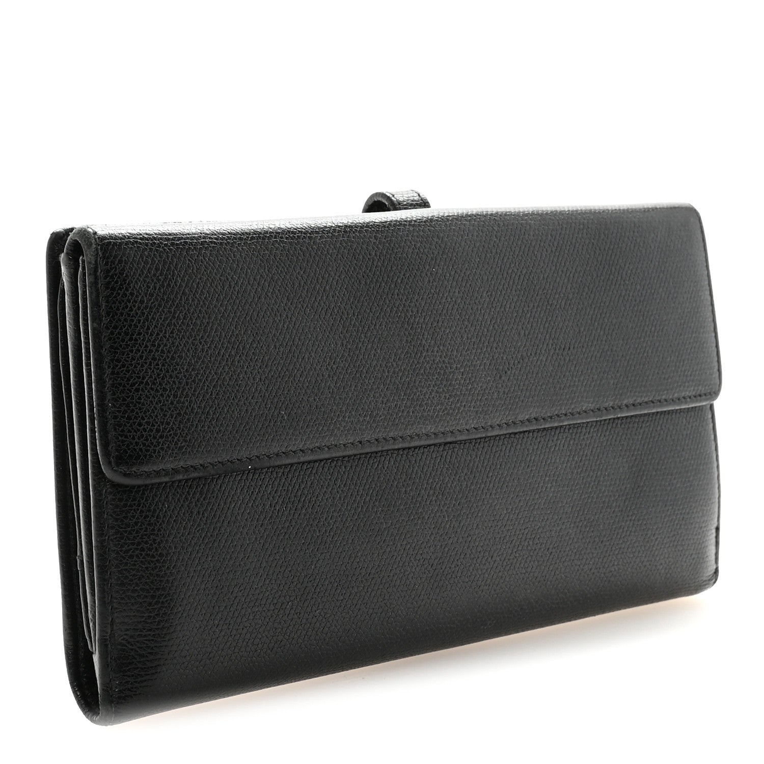 Grained Calfskin CC Button Long Wallet Black