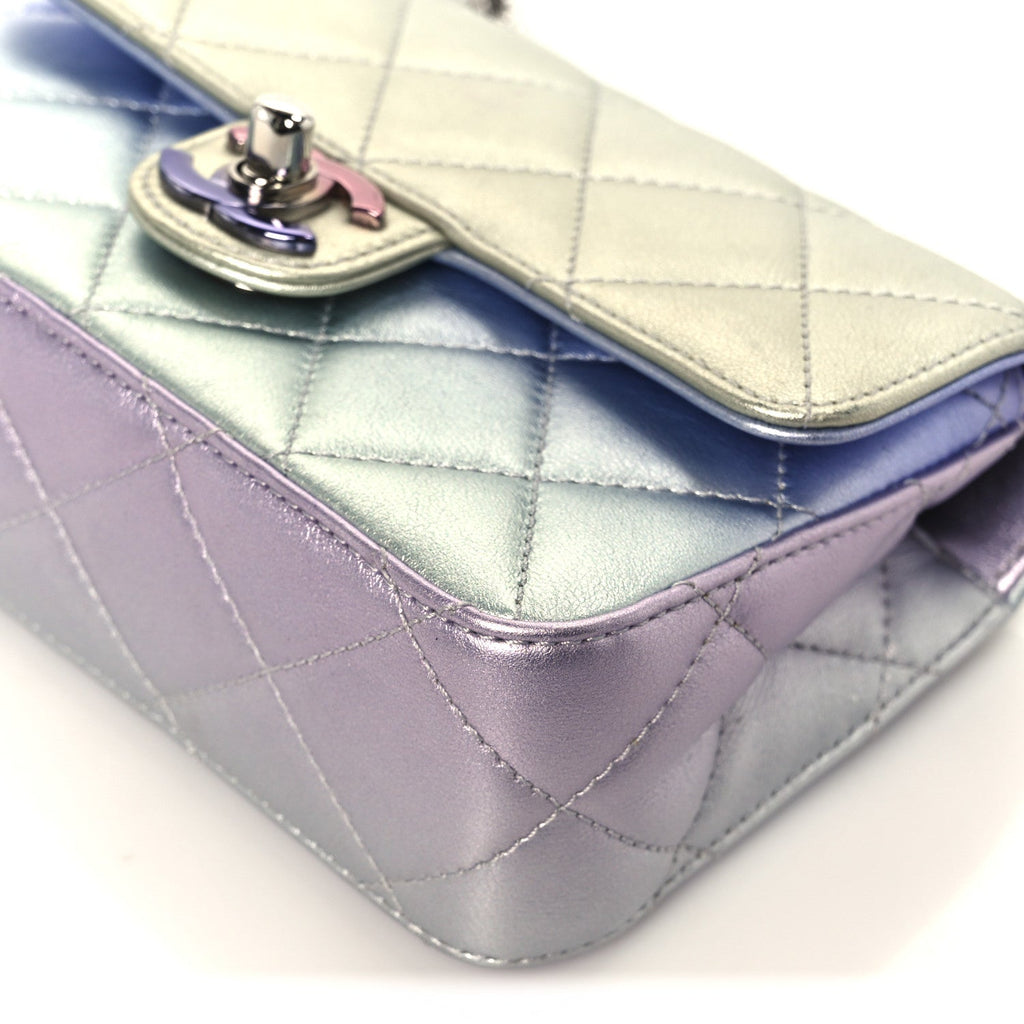Chanel Gradient Metallic Calfskin Quilted Clutch Silver Blue Yellow Purple