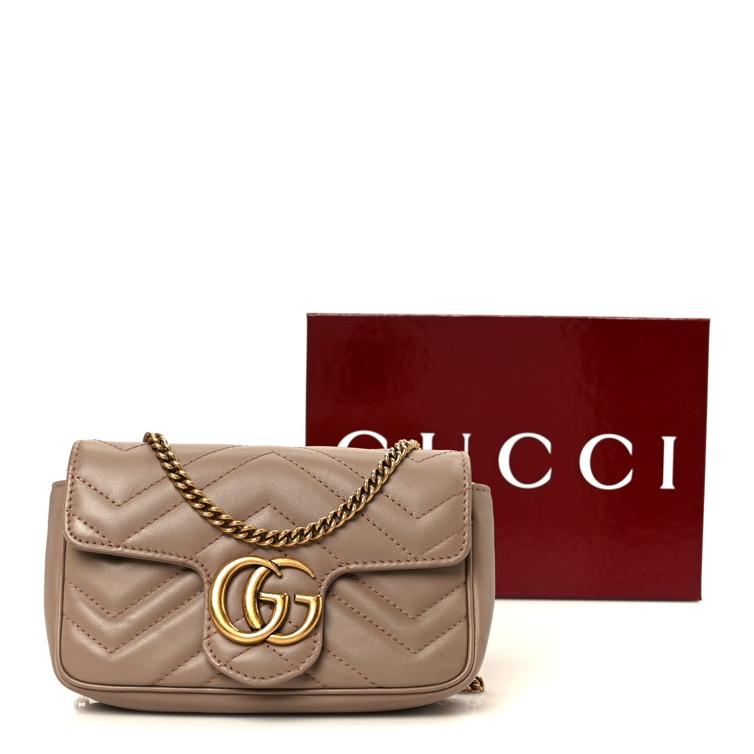 Gucci Calfskin Matelasse Super Mini GG Marmont Shoulder Bag Porcelain Rose