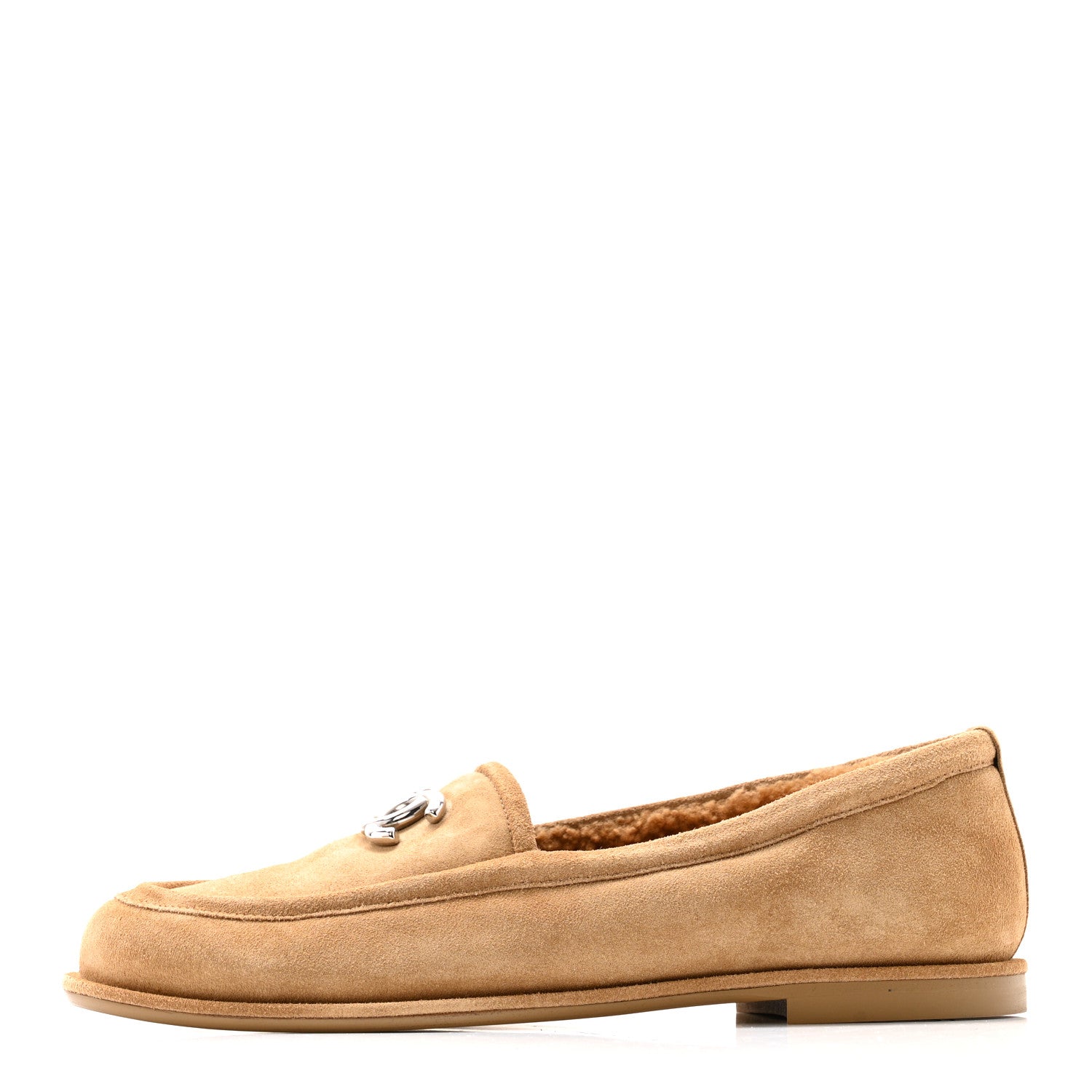 Chanel Suede Calfskin CC Loafers 38.5 Dark Beige