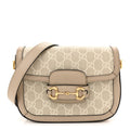 Gucci GG Supreme Monogram Textured Dollar Calfskin Web Mini Horsebit 1955 Shoulder Bag Beige Mystic White Oatmeal