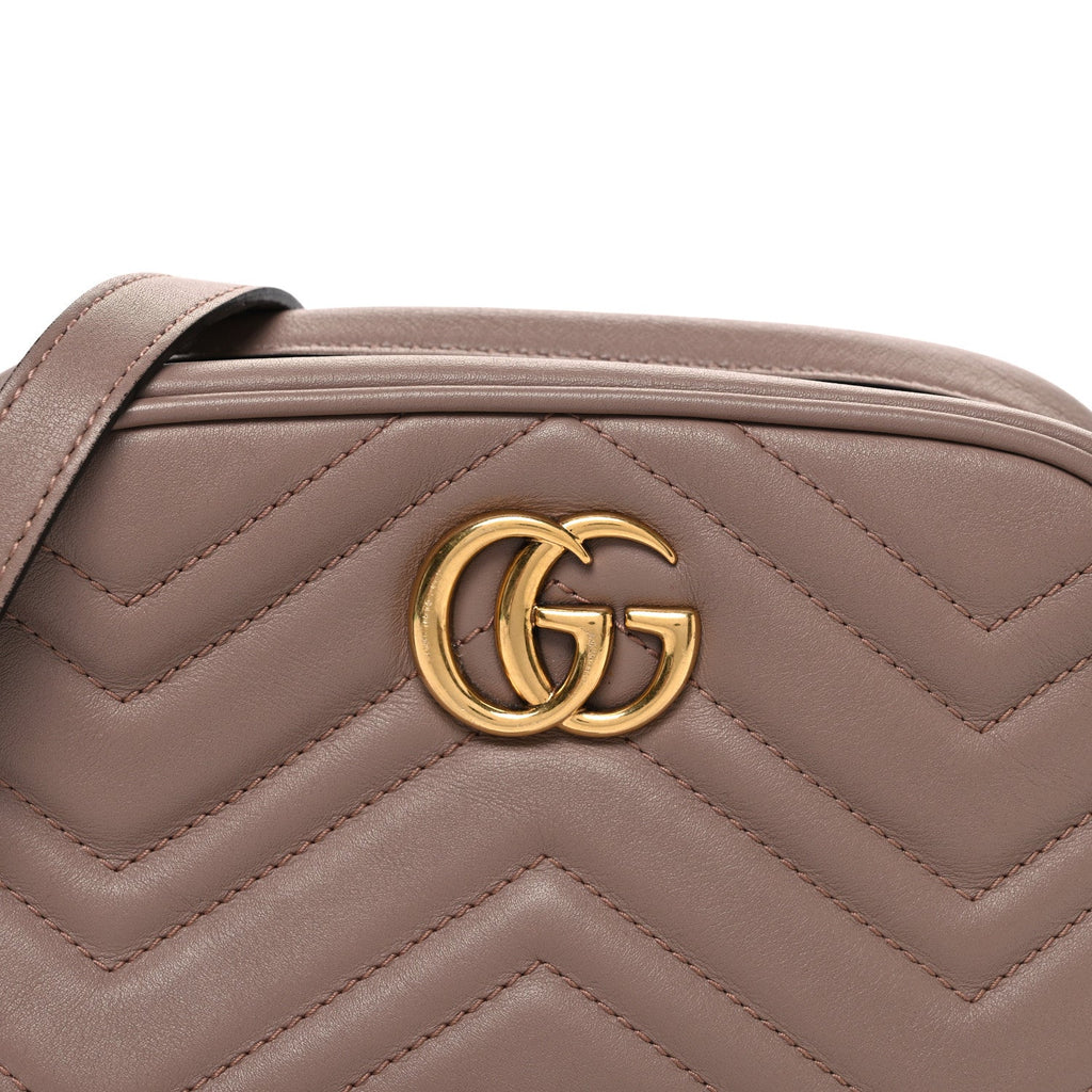 Gucci Calfskin Matelasse Mini GG Marmont Chain Shoulder Bag Porcelain Rose