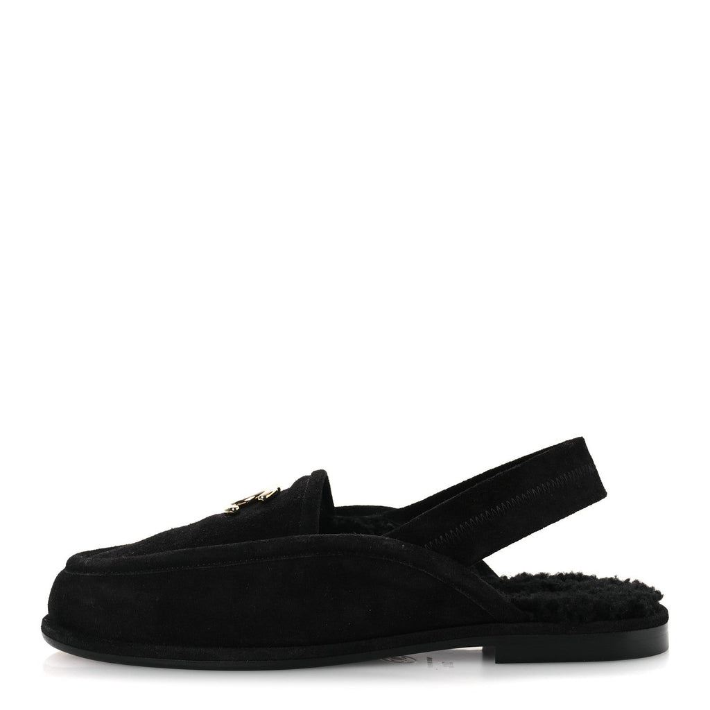 Chanel Suede Calfskin CC Slingback Loafers 37.5 Black