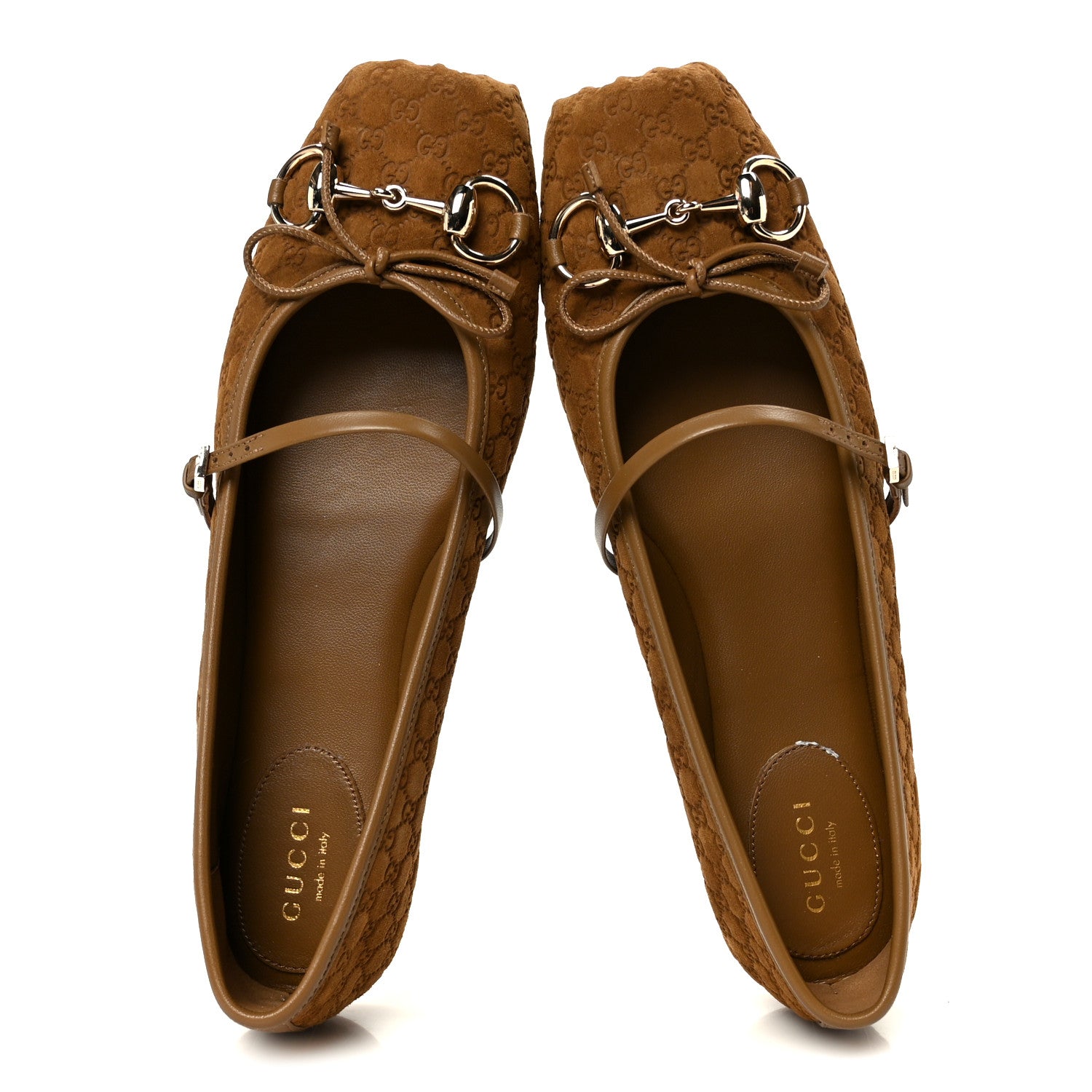 Gucci Kid Scamosciato Micro GG Monogram Horsebit Ballet Flats 37.5 Cuoio Dafne