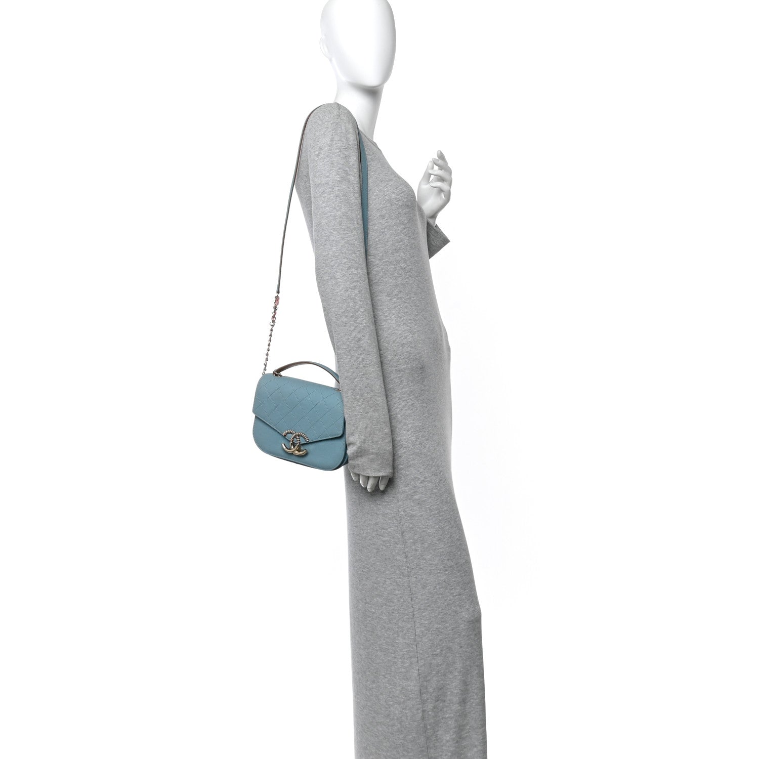 Chanel Grained Calfskin Quilted Small Cuba Top Handle Flap Blue