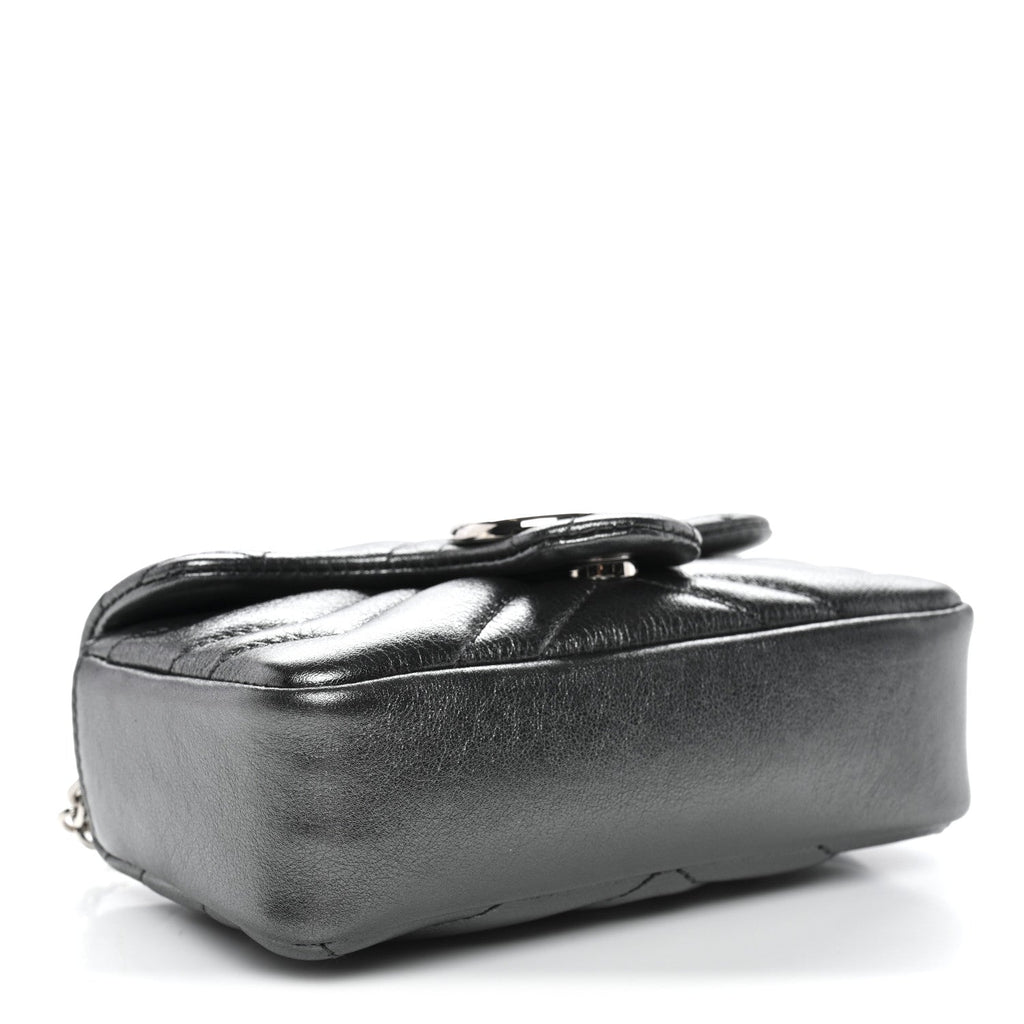Gucci Metallic Lambskin Matelasse Mini GG Marmont Shoulder Bag Piombo