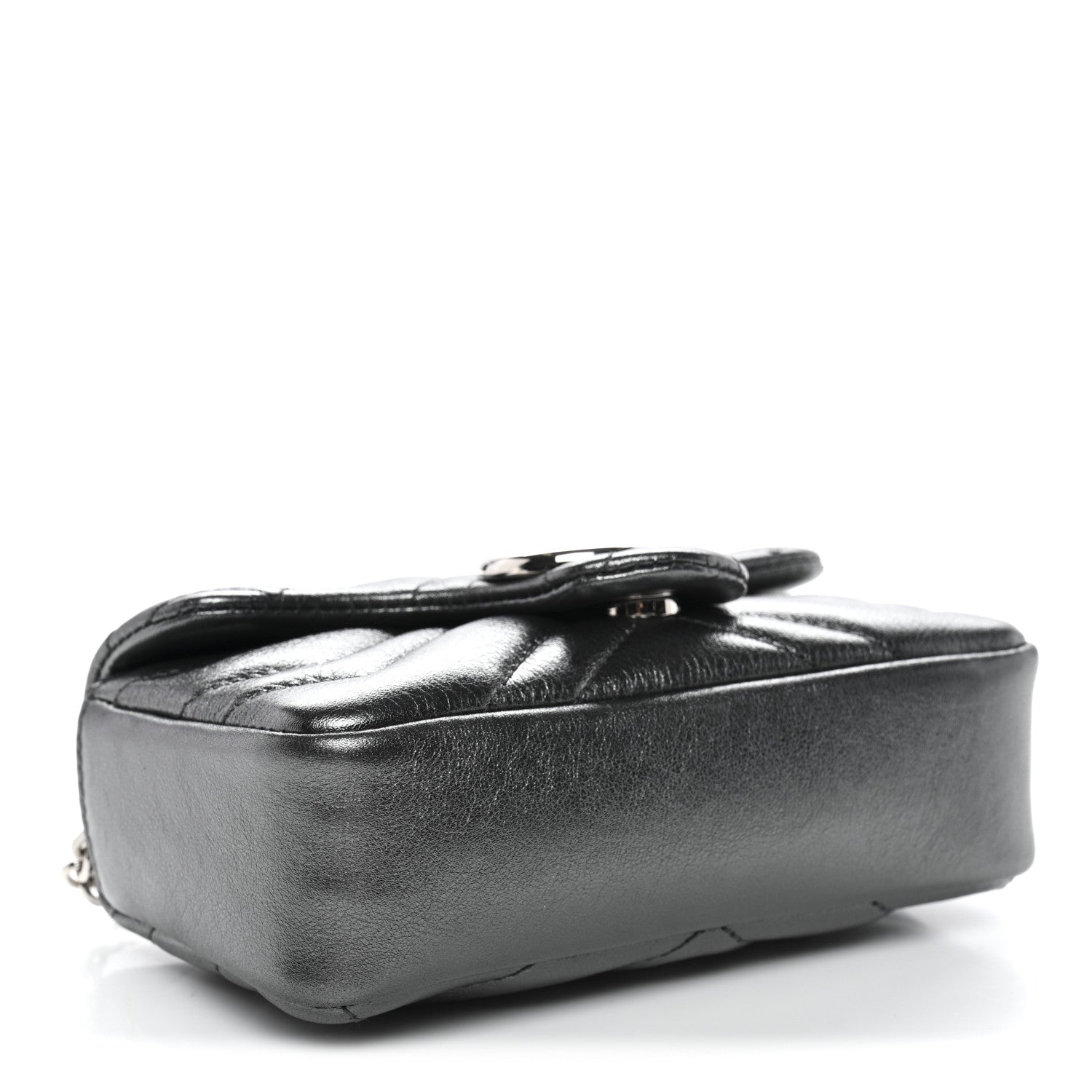 Gucci Metallic Lambskin Matelasse Mini GG Marmont Shoulder Bag Piombo