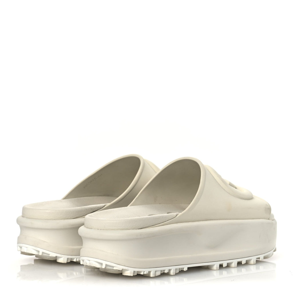 Gucci Soft Rubber Womens Interlocking G Platform 42mm Slide Sandals 40 Off White