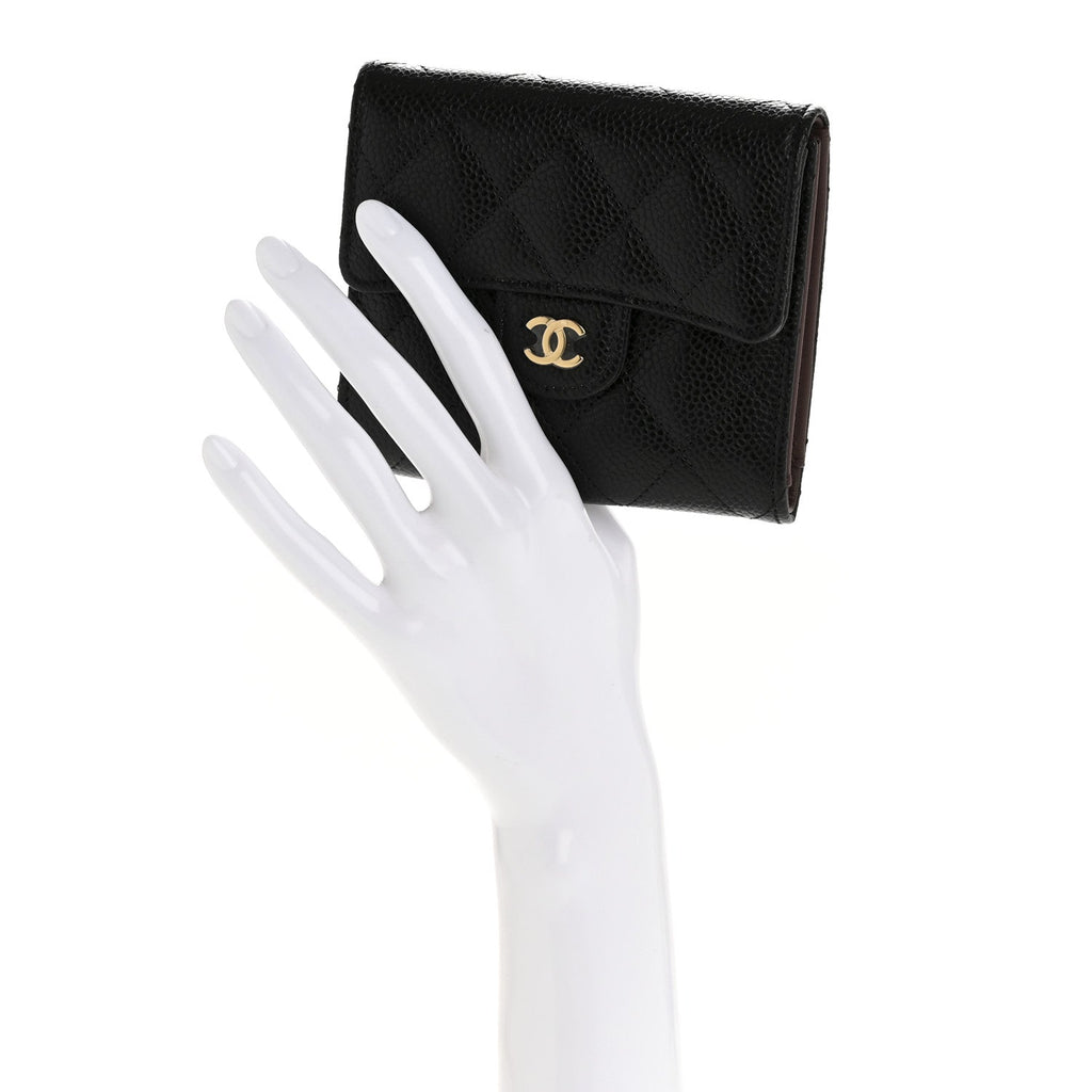 Caviar Quilted Compact Flap Wallet Black