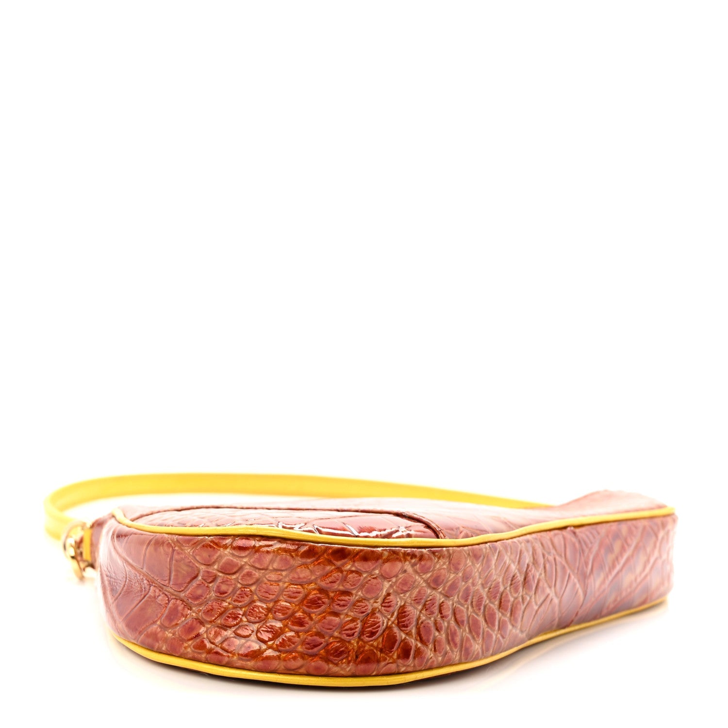 Christian Dior Patent Calfskin Crocodile Embossed Mini Saddle Pochette Orange