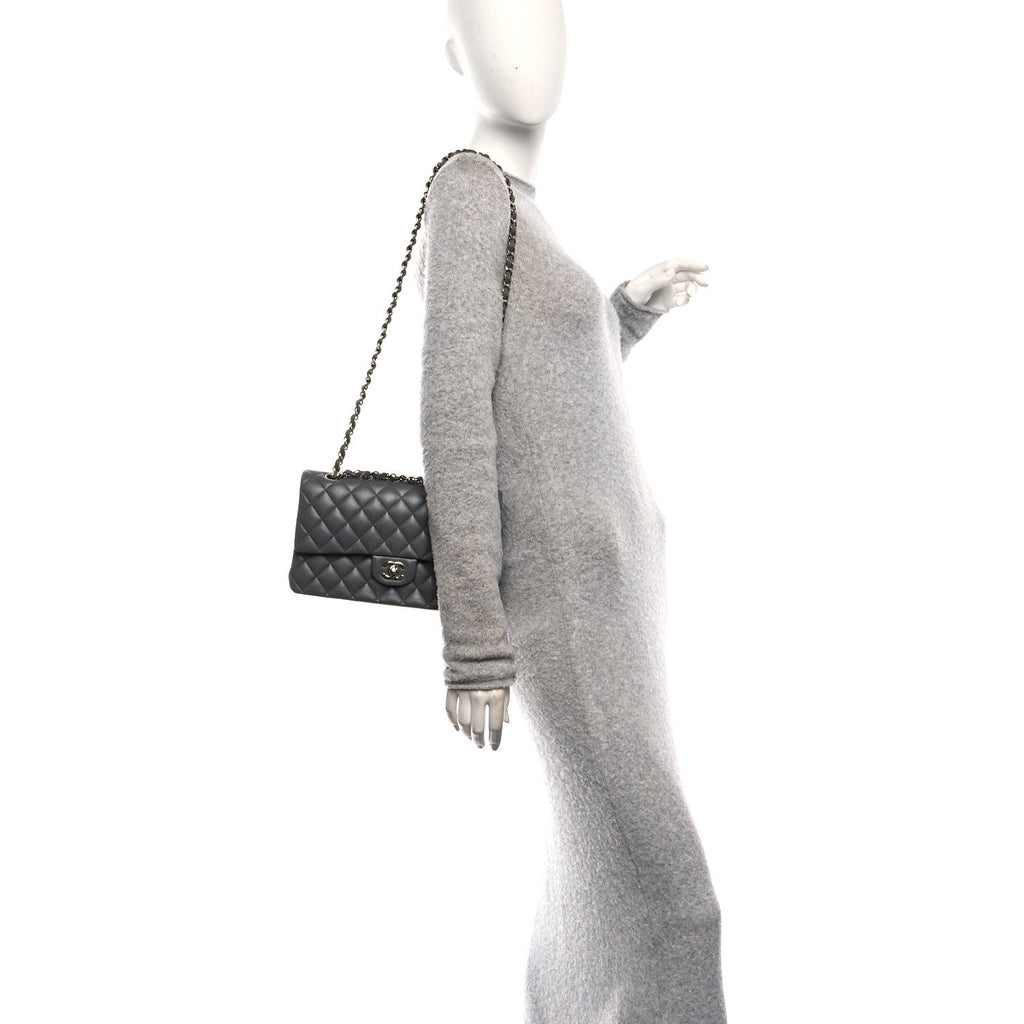 Chanel Lambskin Quilted Medium Double Flap Grey