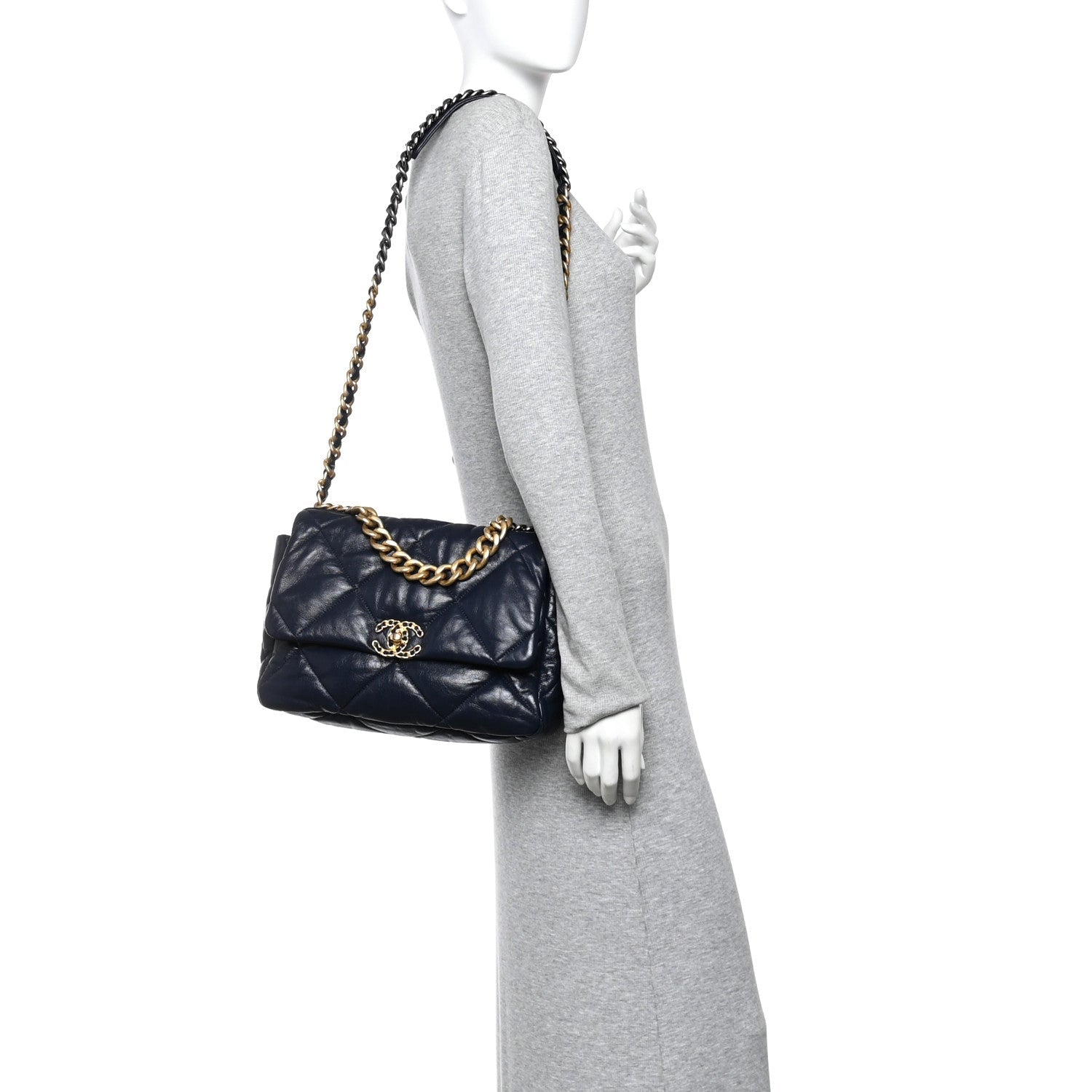 Chanel Goatskin Quilted Large Chanel 19 Flap Navy Blue
