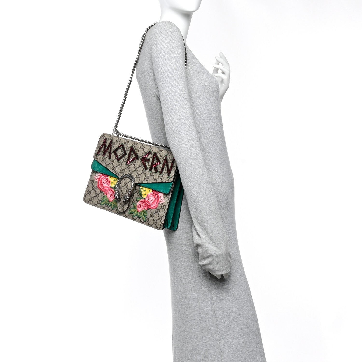 Gucci GG Supreme Monogram Embroidered Medium Dionysus Shoulder Bag Emerald