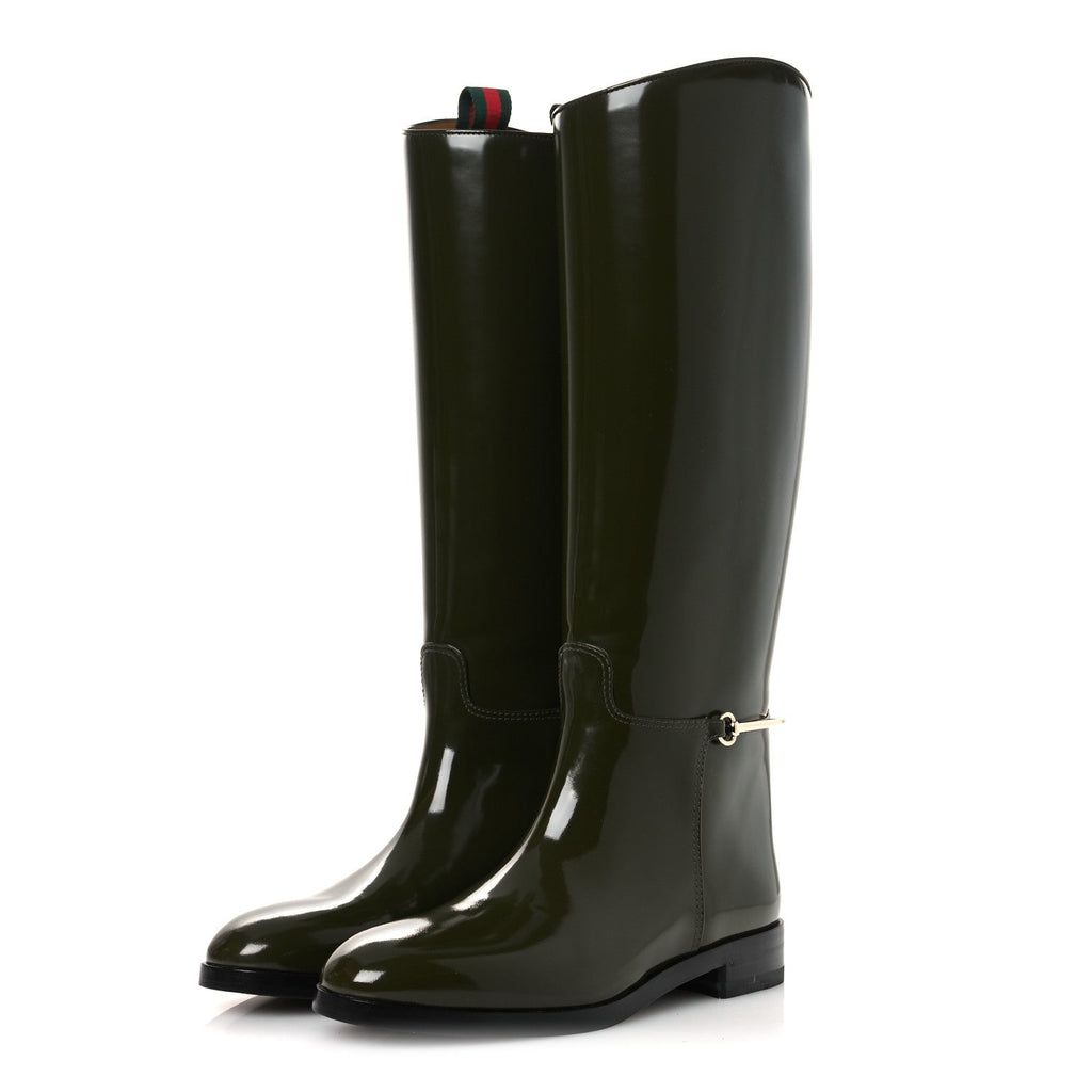 Gucci Brushed Calfskin Michelangelo Slim Horsebit Riding Boots 39 Luscious Green