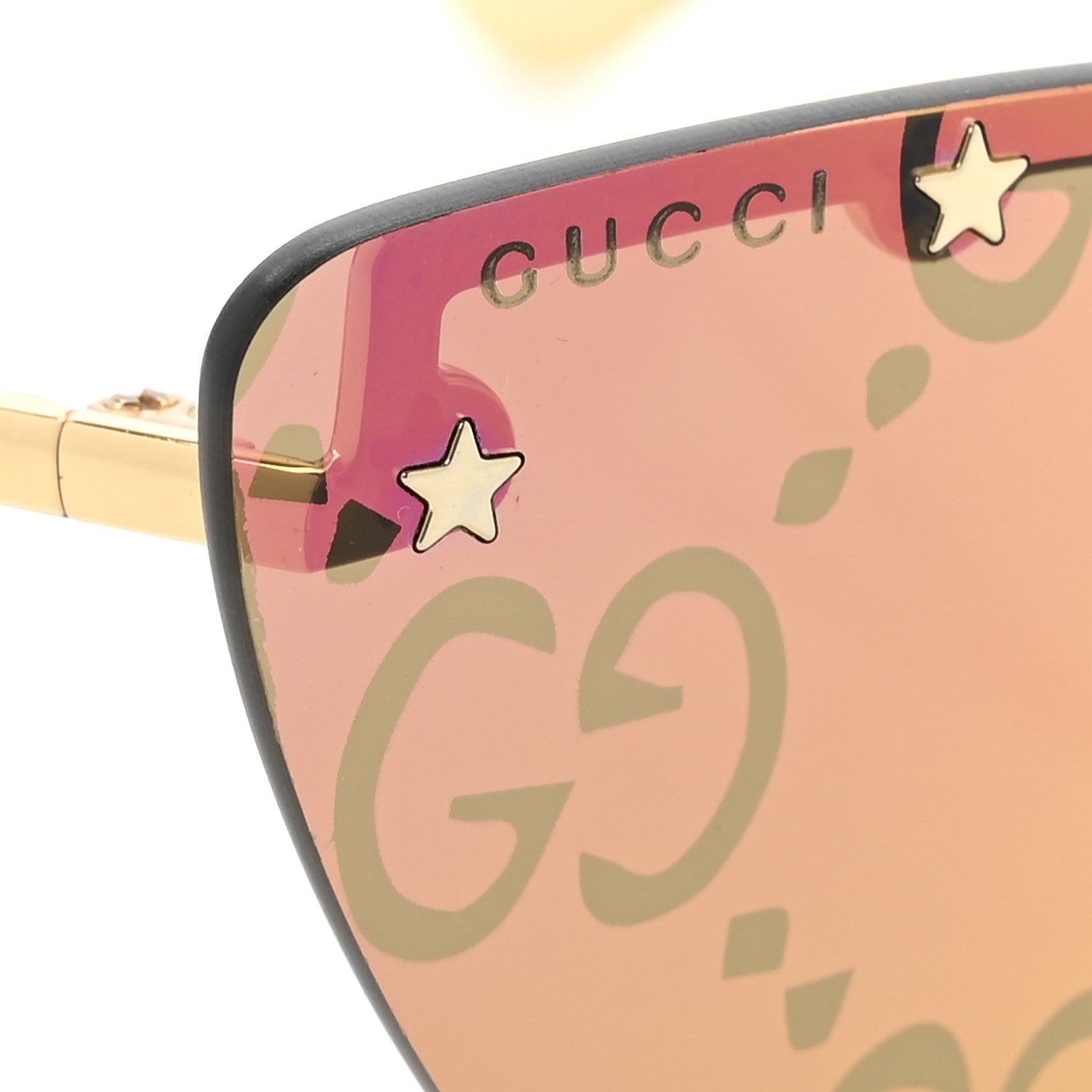Gucci Metal Rimless Star Studded Monogram 90mm Cat Eye GG0666S Sunglasses Mirror Purple