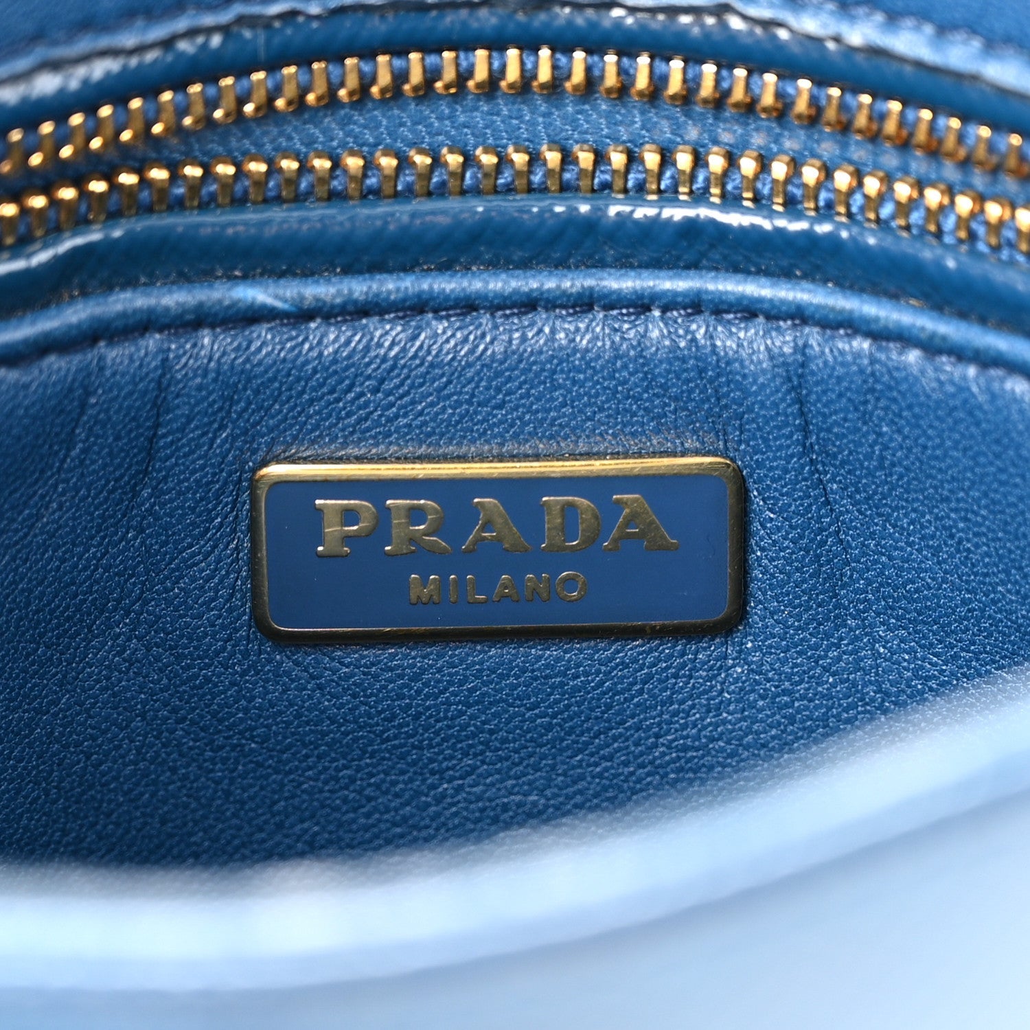 Prada Saffiano Vernice Lock Flap Chain Bag Azzurro