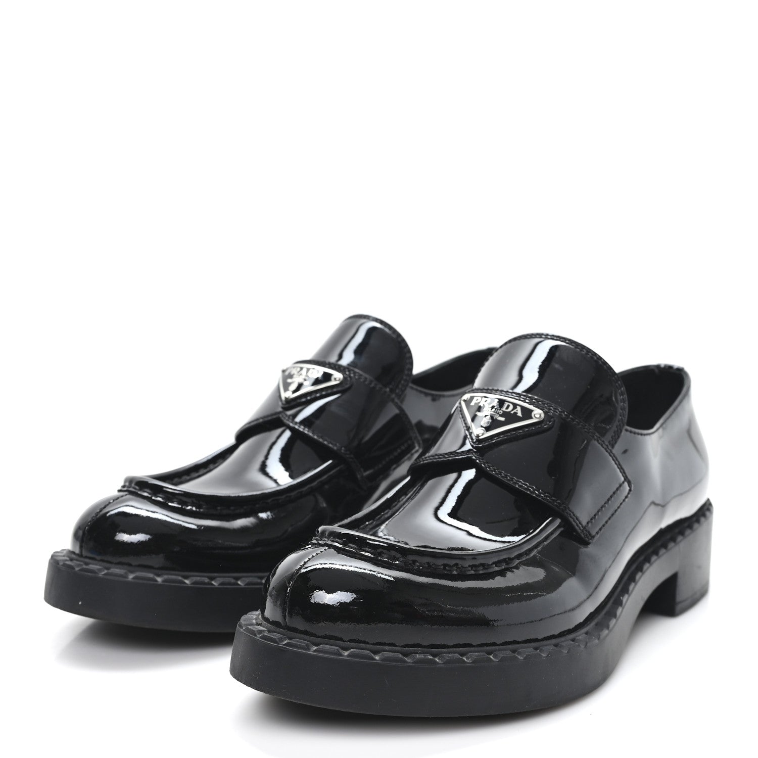 Prada Vernice Triangle 50mm Loafers 39.5 Black