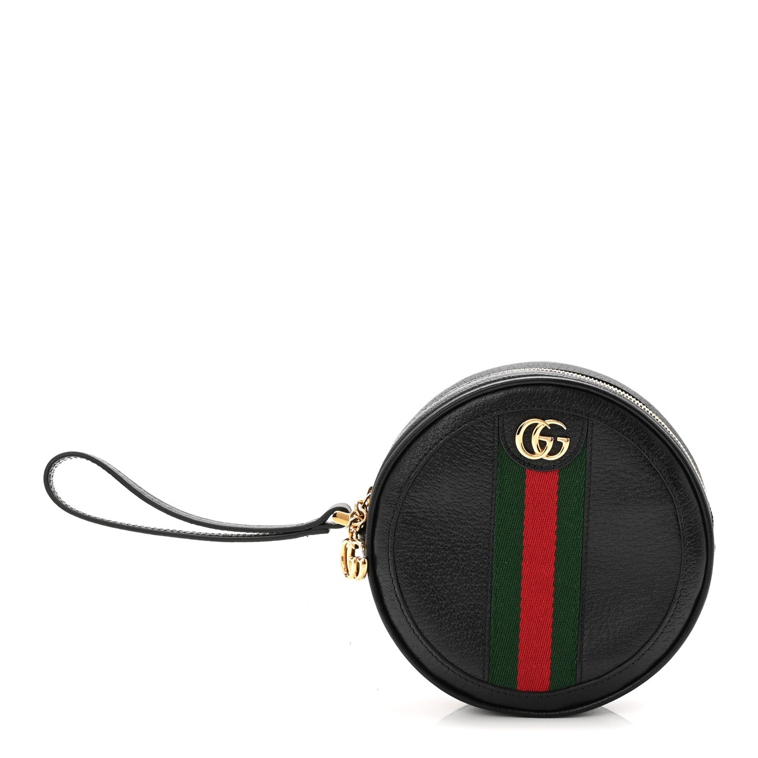 Gucci Textured Calfskin Web Ophidia Round Wrist Wallet Black