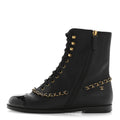 Calfskin Chain Lace Up Boots 36.5 Black