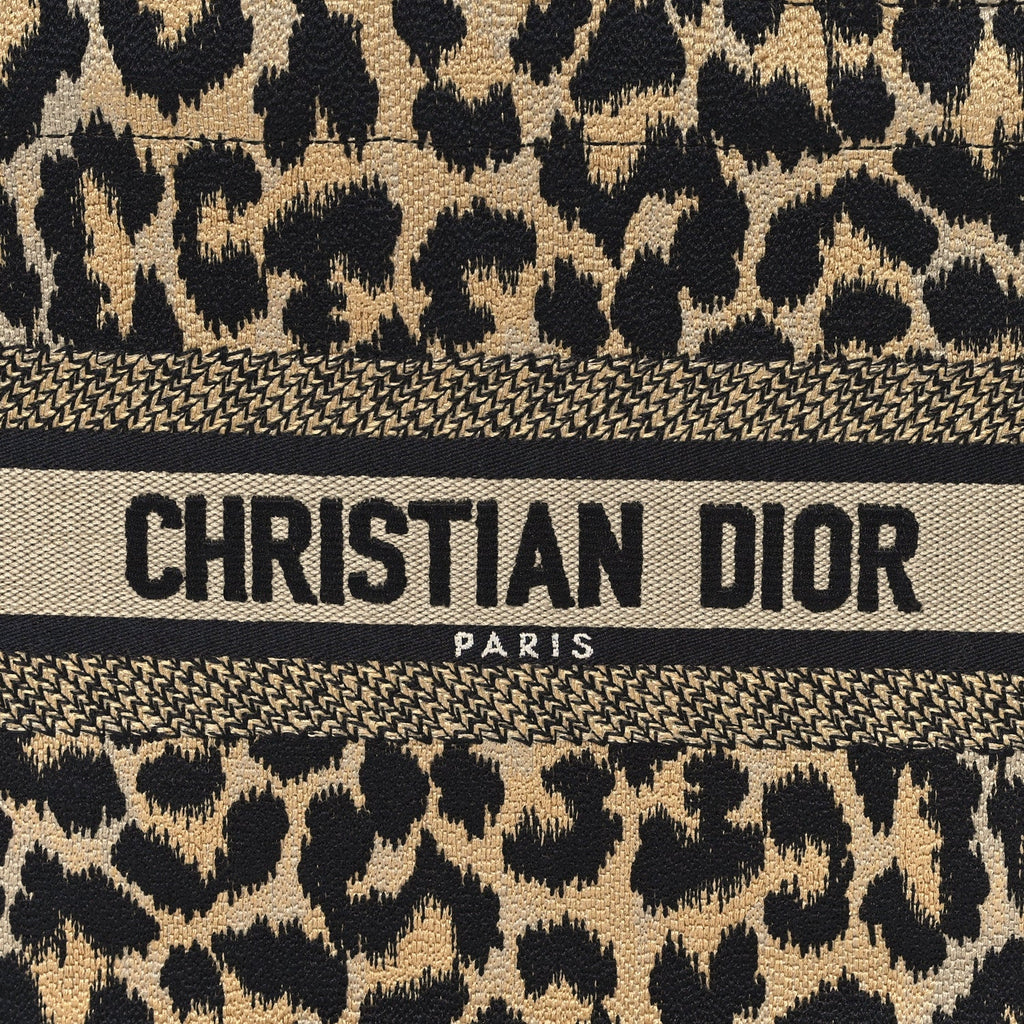 Christian Dior Canvas Mizza Embroidered Small Leopard Book Tote Beige