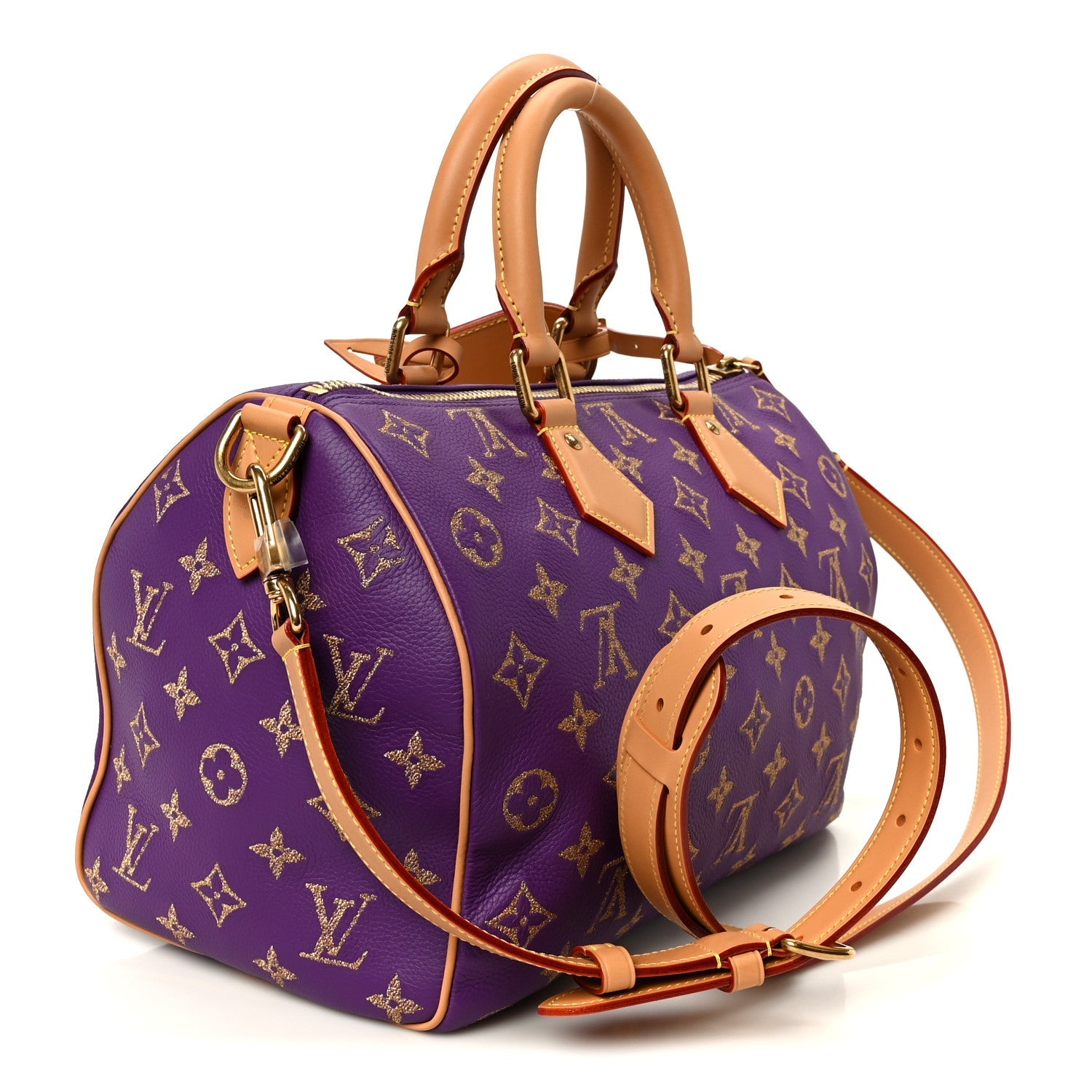 Louis Vuitton Calfskin Embroidered Monogram Speedy P9 Bandouliere 30 Golden Lotus Purple