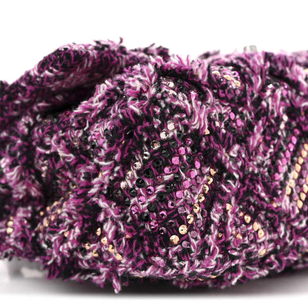 Chanel Crystal Tweed Quilted Medium Double Flap Purple Multicolor