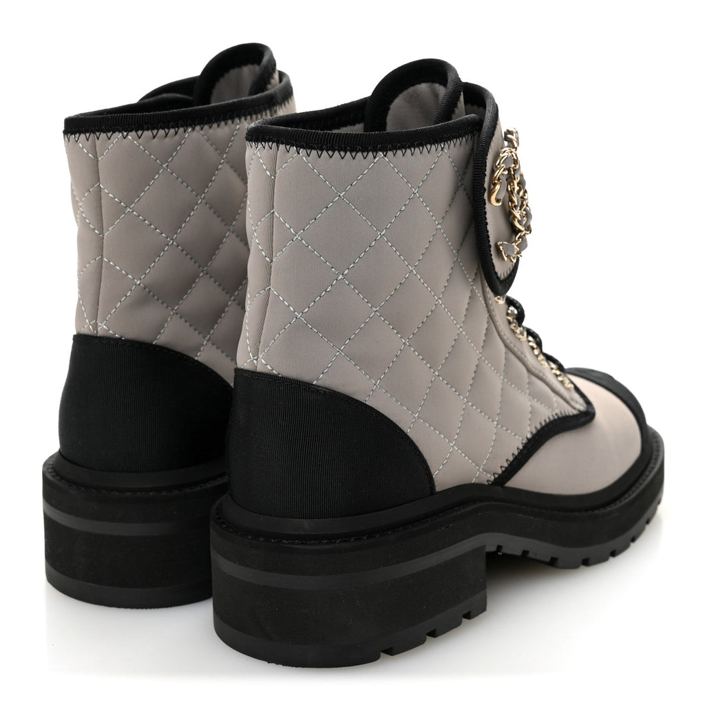 Fabric Grosgrain Quilted Cap Toe Lace Up Combat Boots 36 Gray