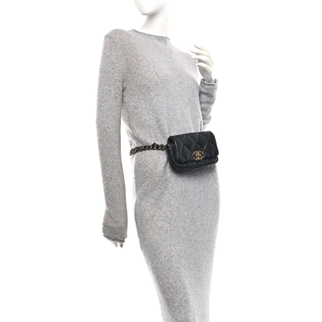 Chanel Goatskin Quilted Chanel 19 Waist Bag Black