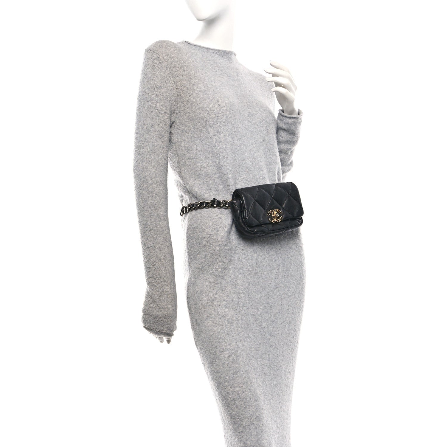 Chanel Goatskin Quilted Chanel 19 Waist Bag Black