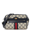 Gucci GG Supreme Monogram Textured Dollar Calfskin Web Mini Ophidia Shoulder Bag Beige Blue