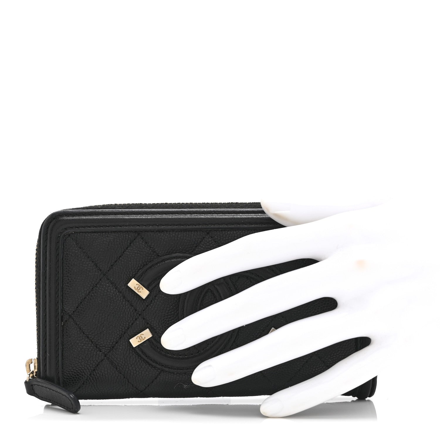 Caviar Quilted Medium Filigree Zip Around Wallet Black