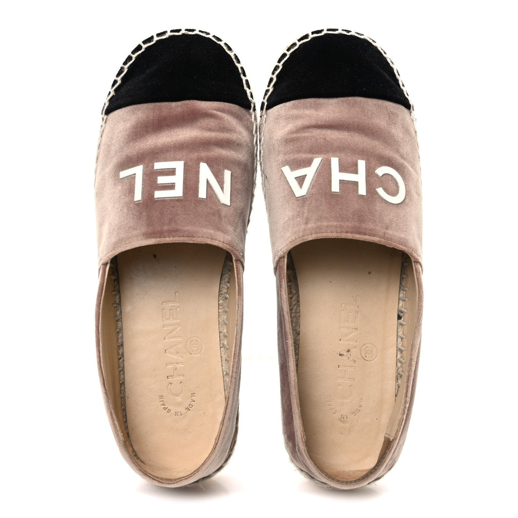 Chanel Velvet Logo Espadrilles 37 Beige Black