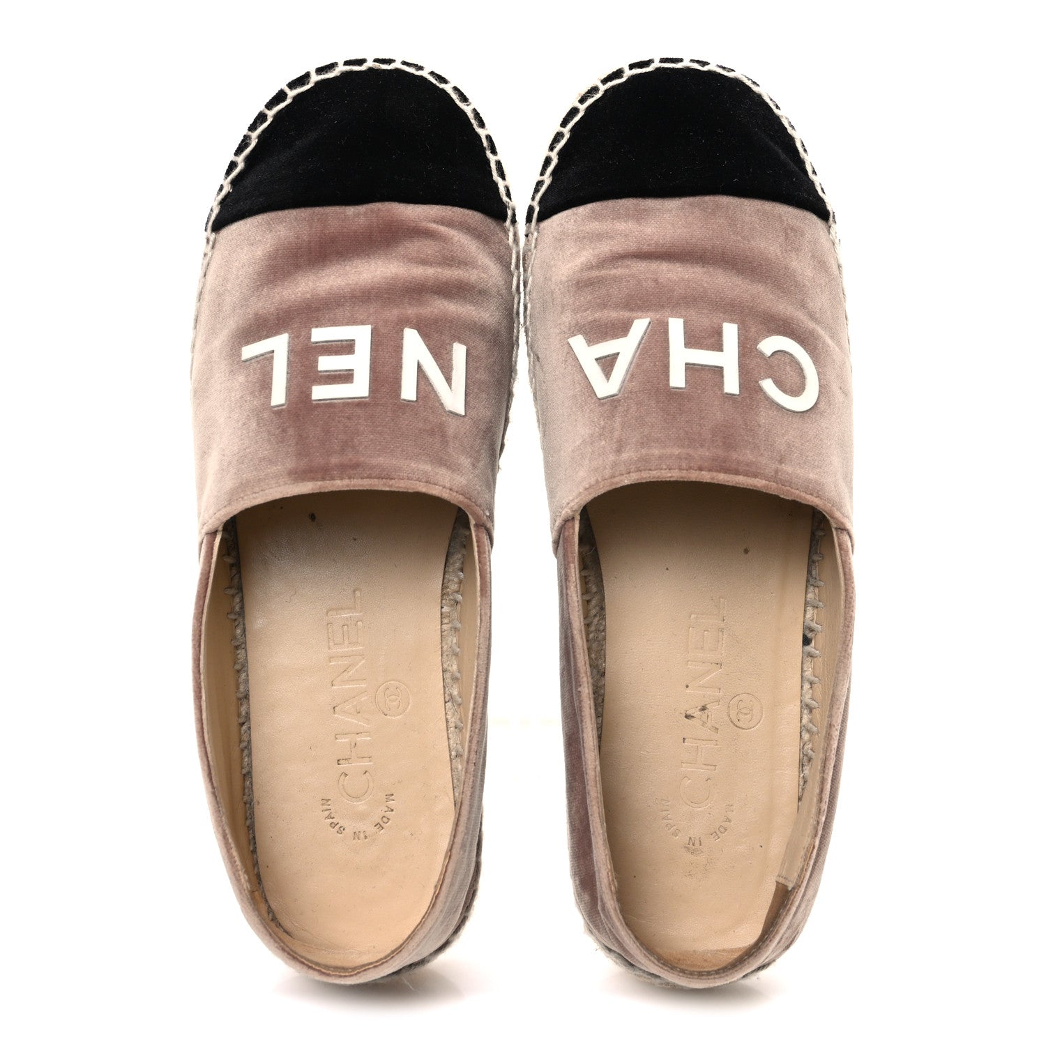 Chanel Velvet Logo Espadrilles 37 Beige Black