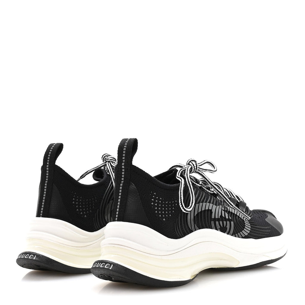 Gucci Technical Knit Fabric Waves Womens Gucci Run Sneakers 36 Black Loess