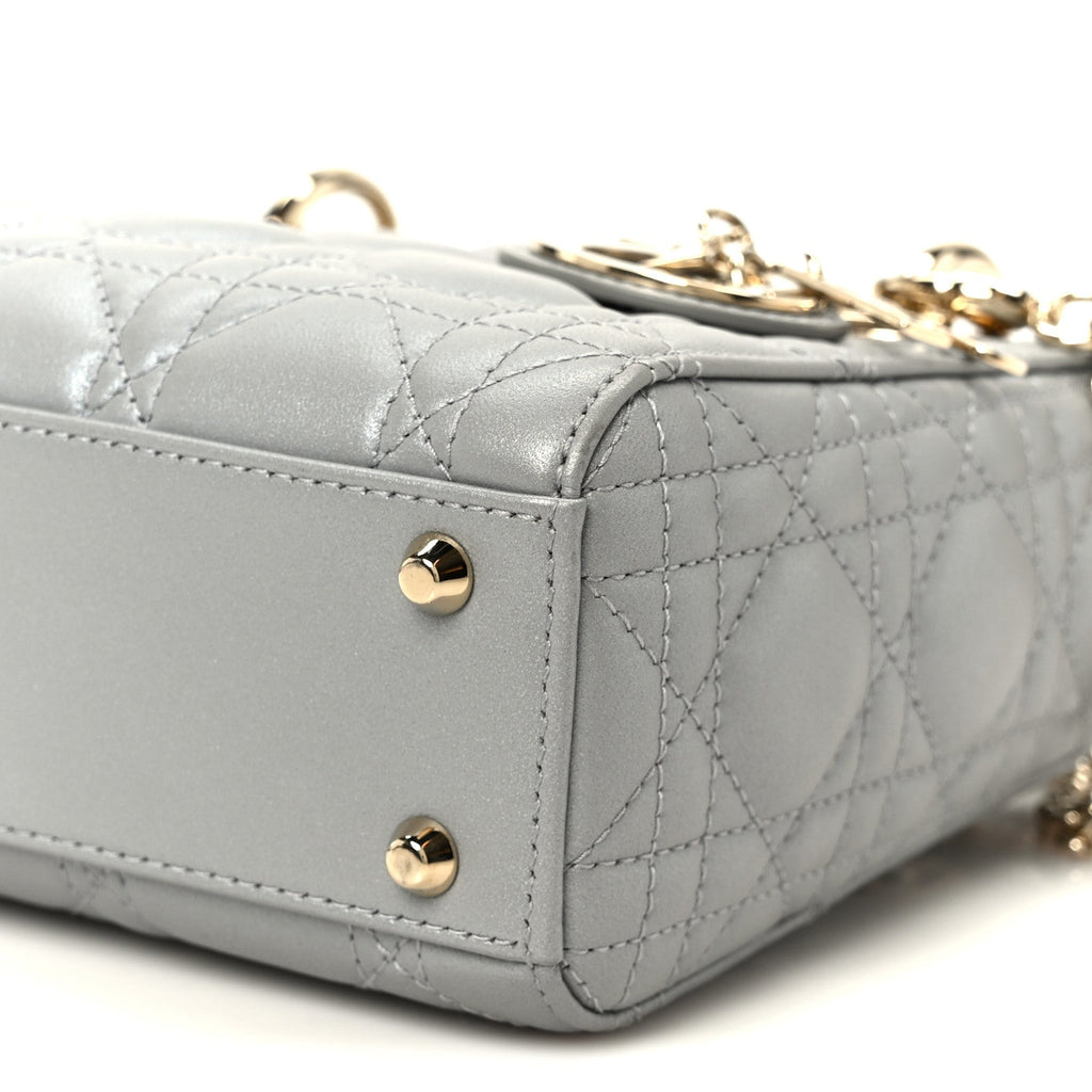 Christian Dior Metallic Lambskin Cannage Mini Lady Dior Grey