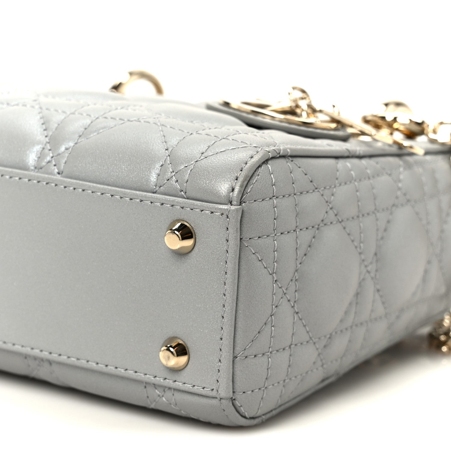 Christian Dior Metallic Lambskin Cannage Mini Lady Dior Grey