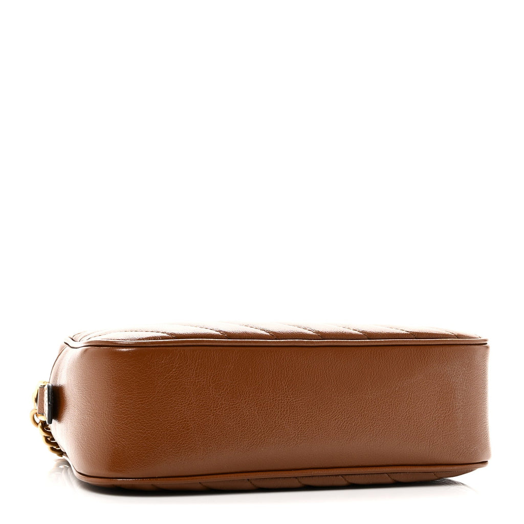 Gucci Glazed Calfskin Matelasse Diagonal Small GG Marmont Chain Shoulder Bag Cuir