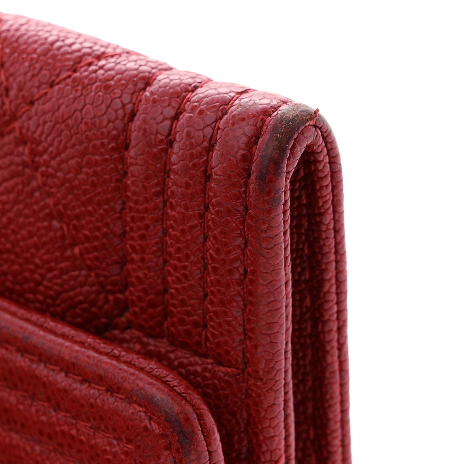 Caviar Quilted Boy Flap Card Holder Wallet Red
