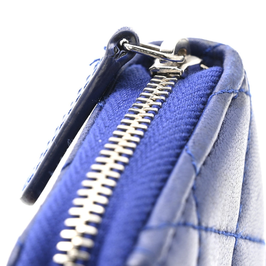 Chanel Lambskin Quilted Zip Around Coin Purse Wallet Blue