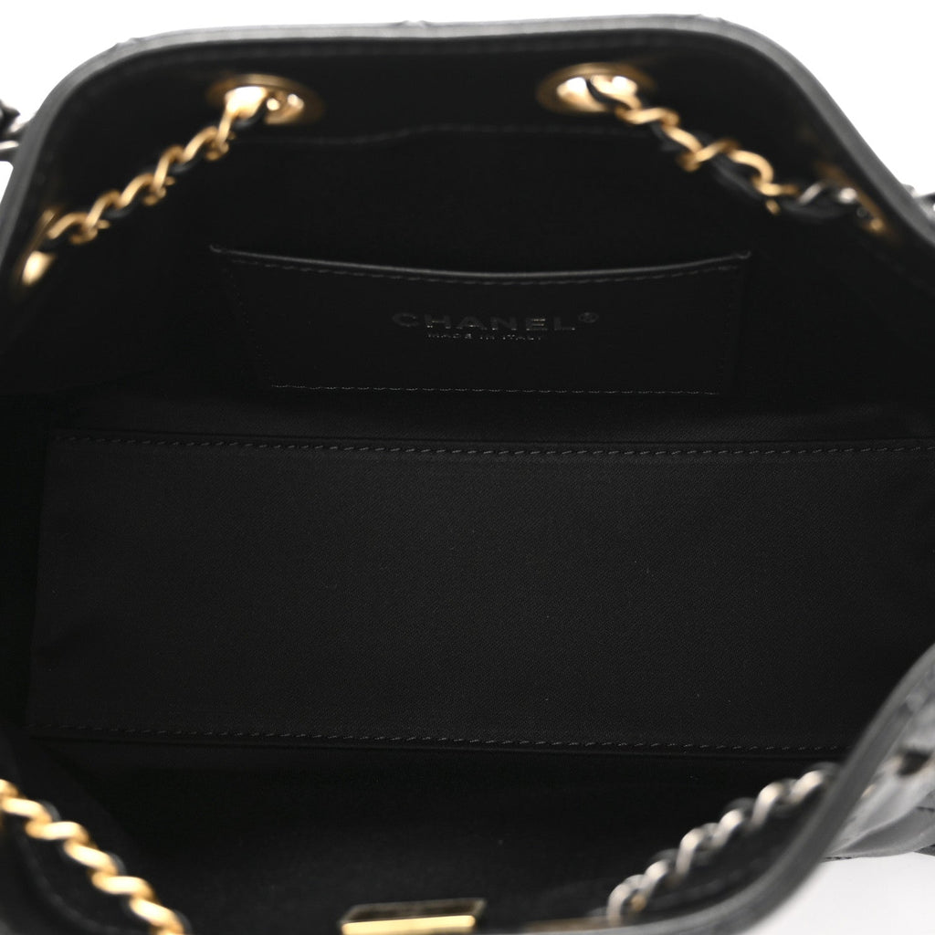 Chanel Shiny Crumpled Quilted Mini Chanel 25 Handbag Black