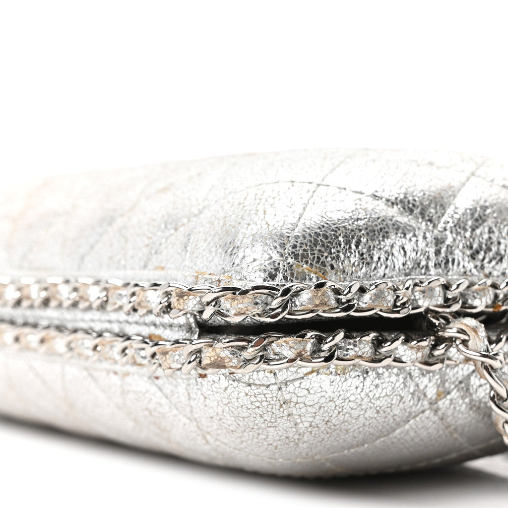 Chanel Metallic Lambskin Small Chain Around Clutch Silver