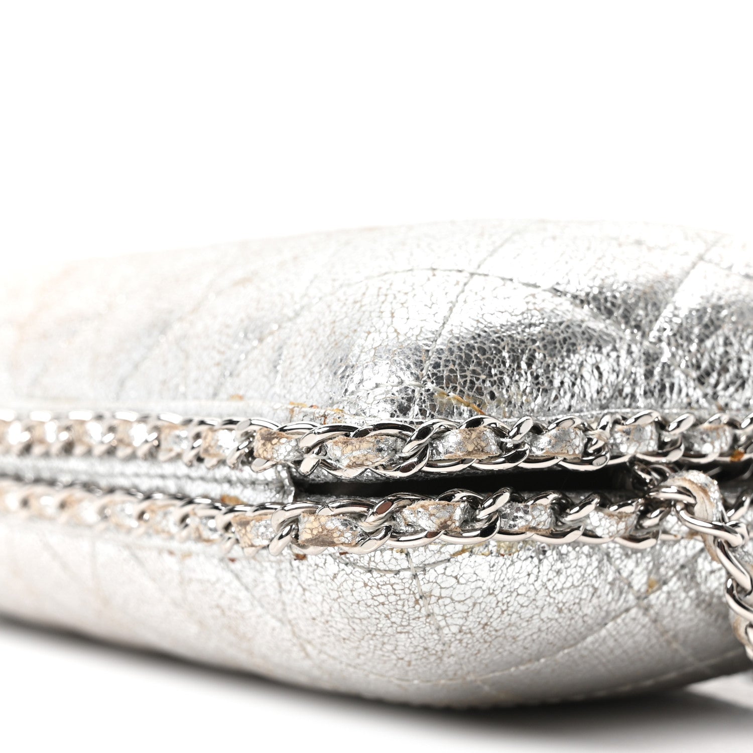 Chanel Metallic Lambskin Small Chain Around Clutch Silver