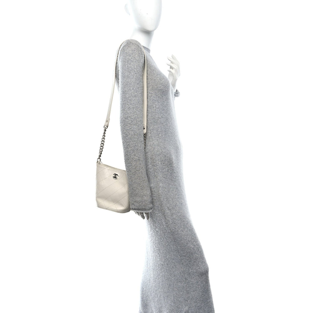 Chanel Crumpled Calfskin Bucket Bag White