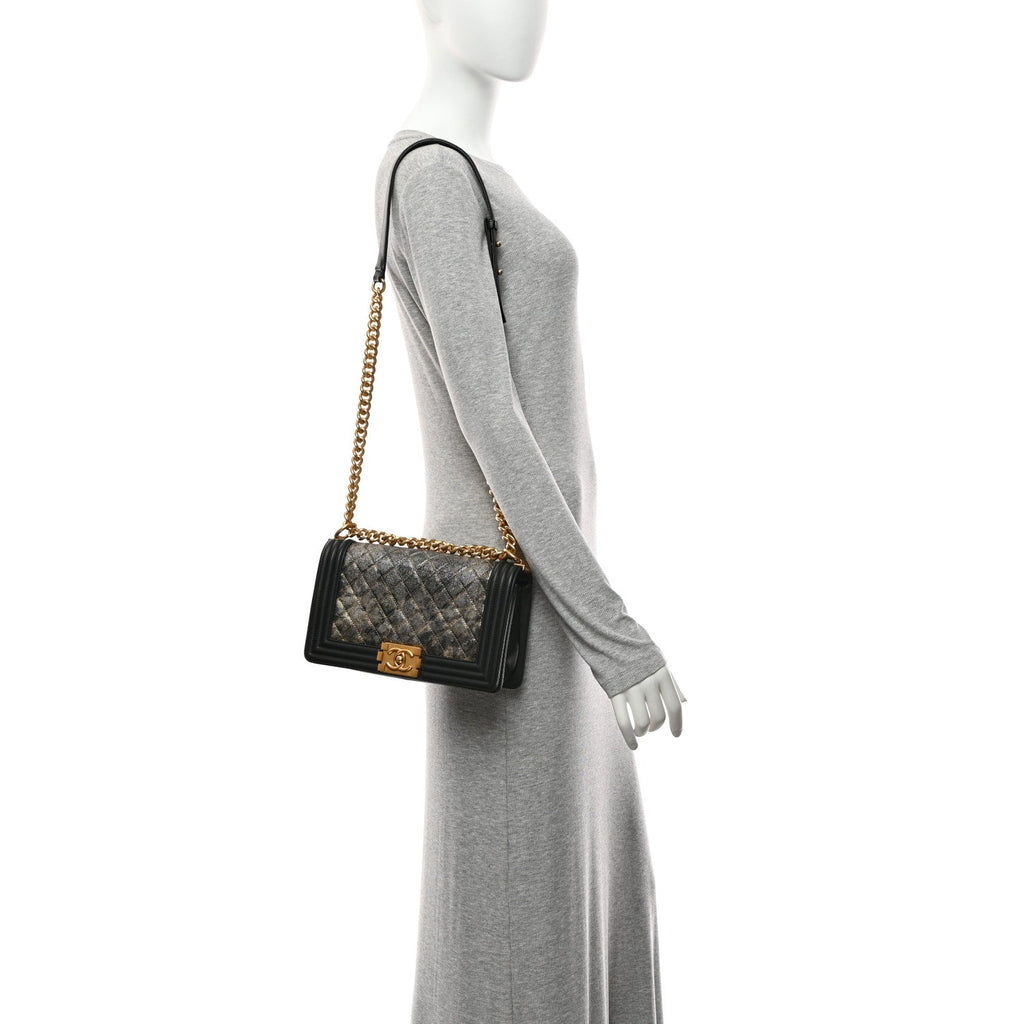Chanel Metallic Crumpled Goatskin Medium Boy Flap Black Gold