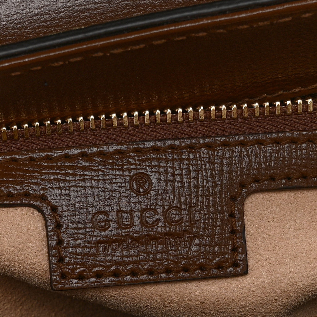 Gucci GG Supreme Monogram Calfskin Medium Horsebit 1955 Top Handle Bag Beige Ebony Brown Sugar