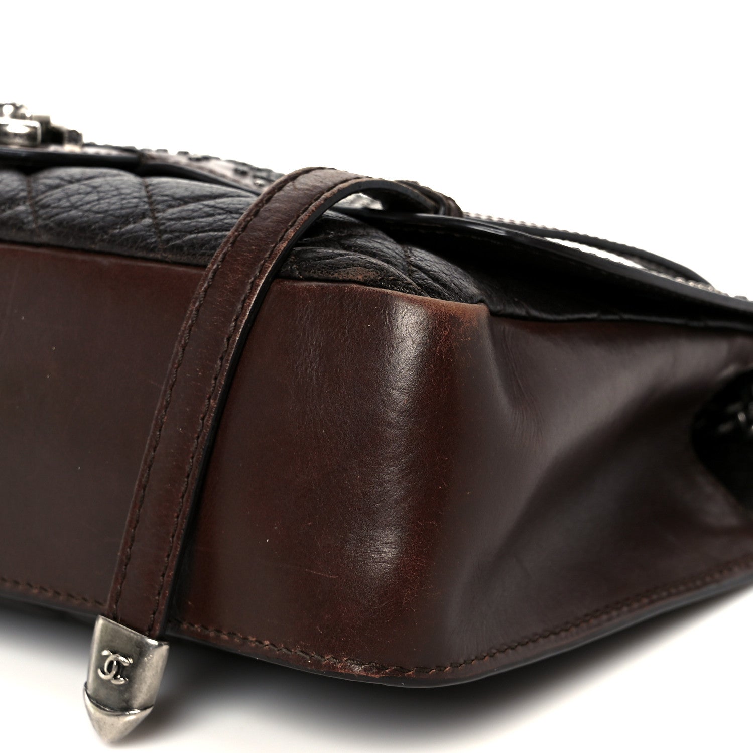 Chanel Calfskin Lambskin Studded Paris Dallas Texan Flap Brown Black