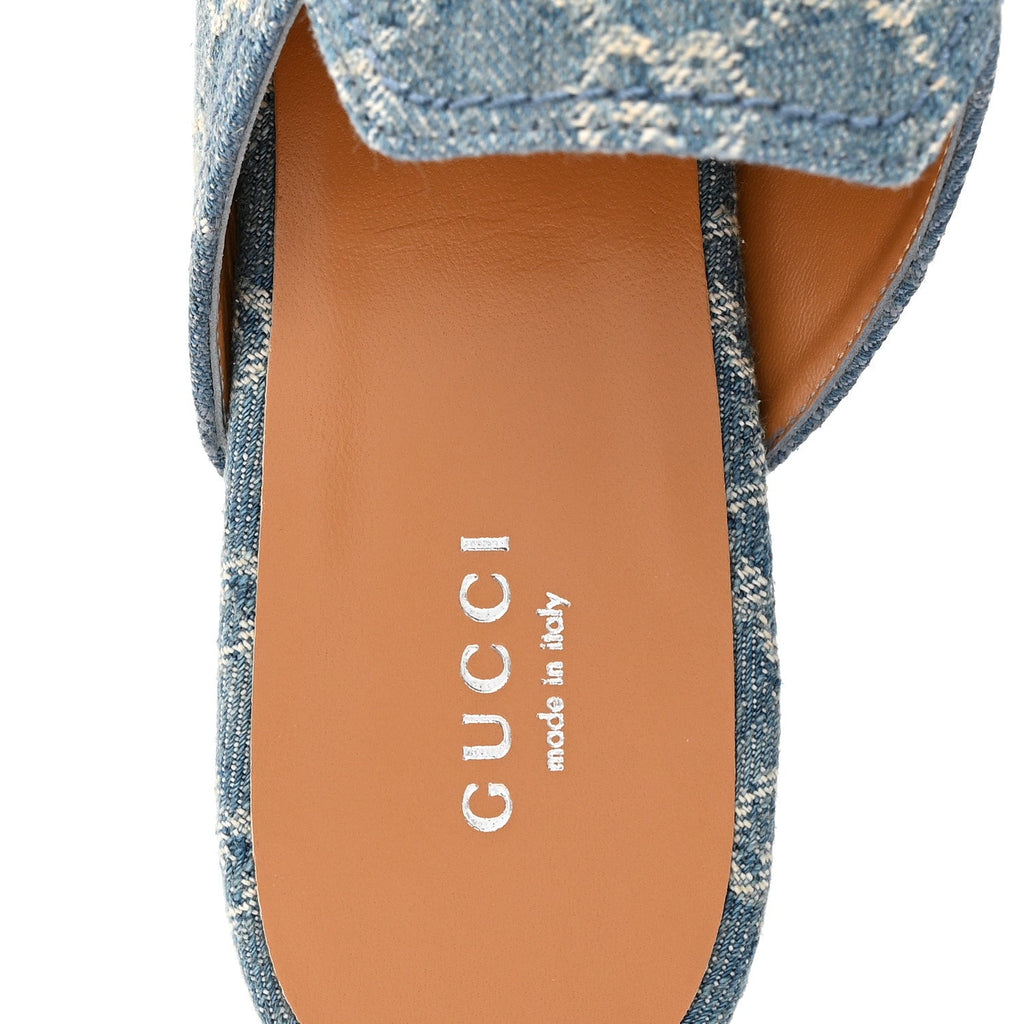 Gucci New Denim GG Malaga Kid Womens Princetown Slippers 37.5 Light Blue Royale