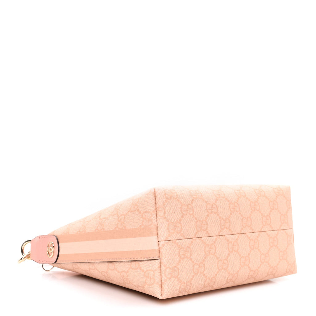 Gucci GG Supreme Monogram Textured Calfskin Web Super Mini Ophidia Shoulder Bag Pink