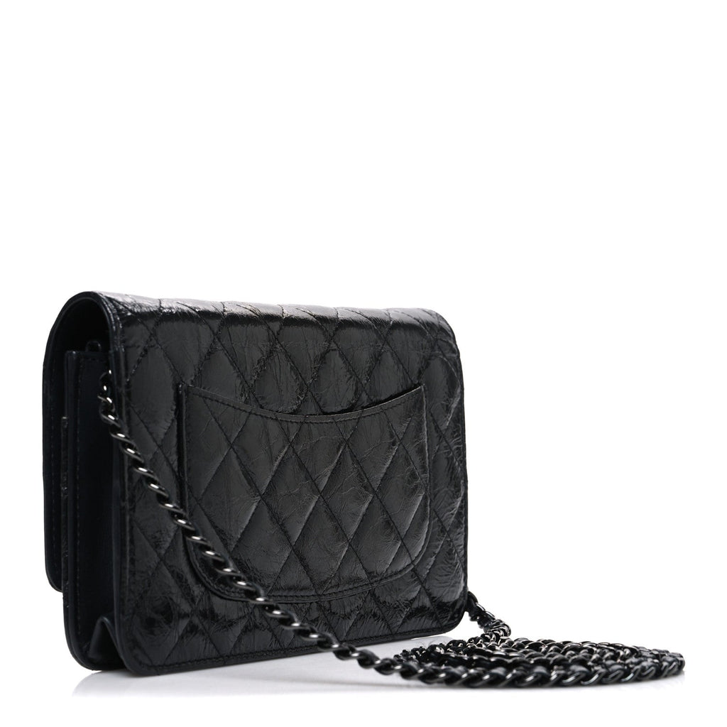 Chanel Glazed Aged Calfskin Reissue Wallet On Chain WOC So Black