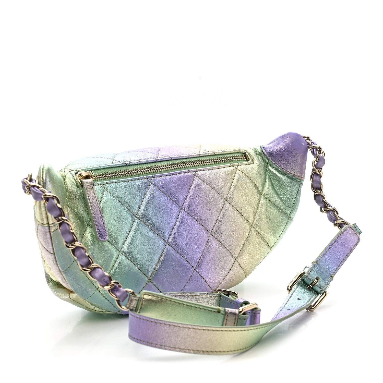 Chanel Gradient Metallic Lambskin Quilted Walking Mood Waist Bag Fanny Pack Pink Purple Green